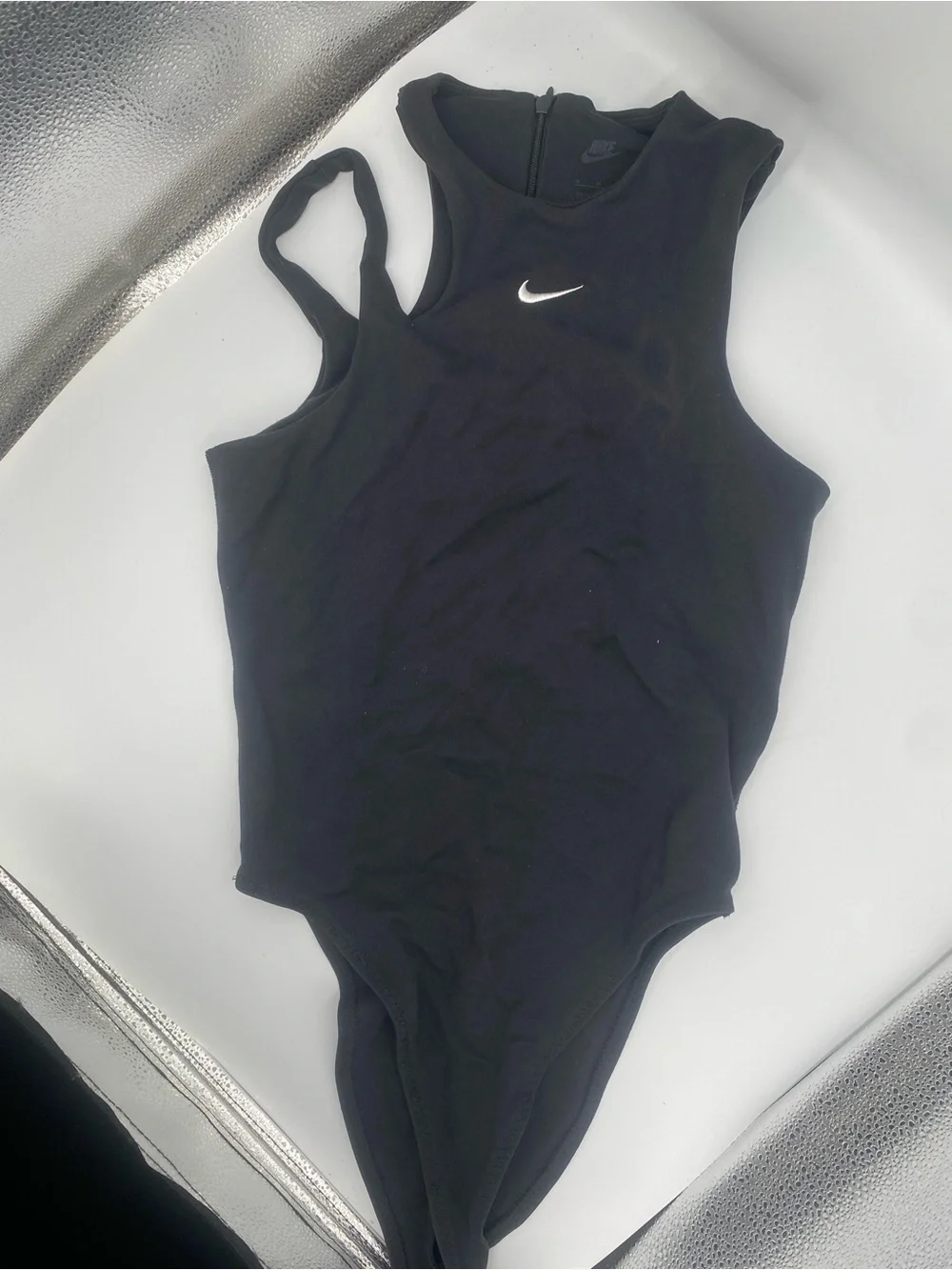 Nike Black One-Piece Bodysuit with White Swoosh